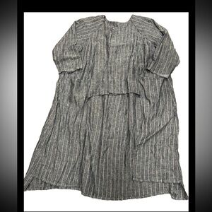 Evas Sunday Gray Linen Gray Striped Long Jacket Langelook Tunic Boho Sz L